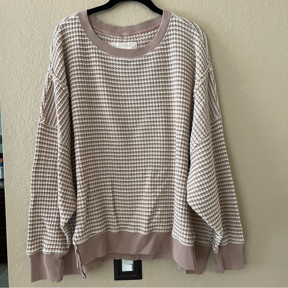 aerie Waffle-Knit Scoop Neck Sweater - Dusty Mauve